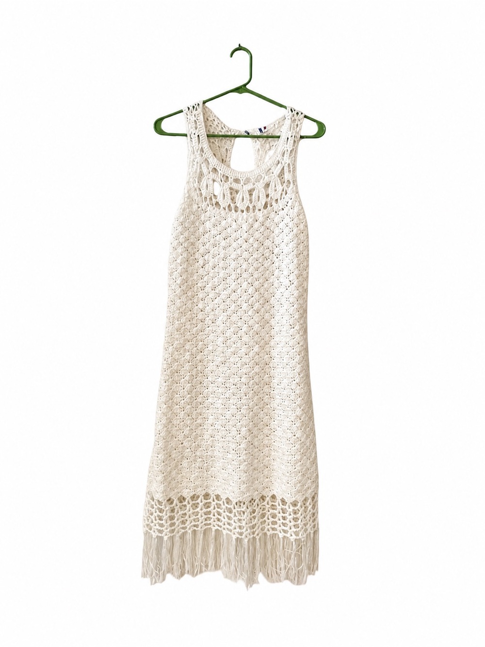Boho Cream Crochet Midi Dress | Keyhole Back Lace Fringe Hem | Free People Style - Picture 2 of 3